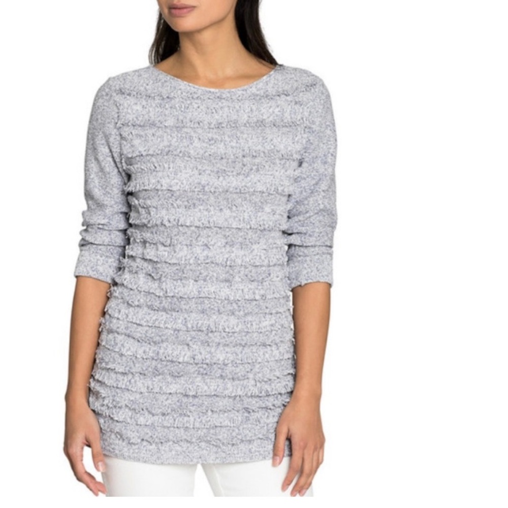 NIC+ZOE Sea Level Fringe-Striped Lightweight cotton sweater size L